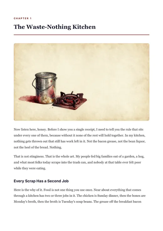 The first page of chapter one, The Waste-Nothing Kitchen
